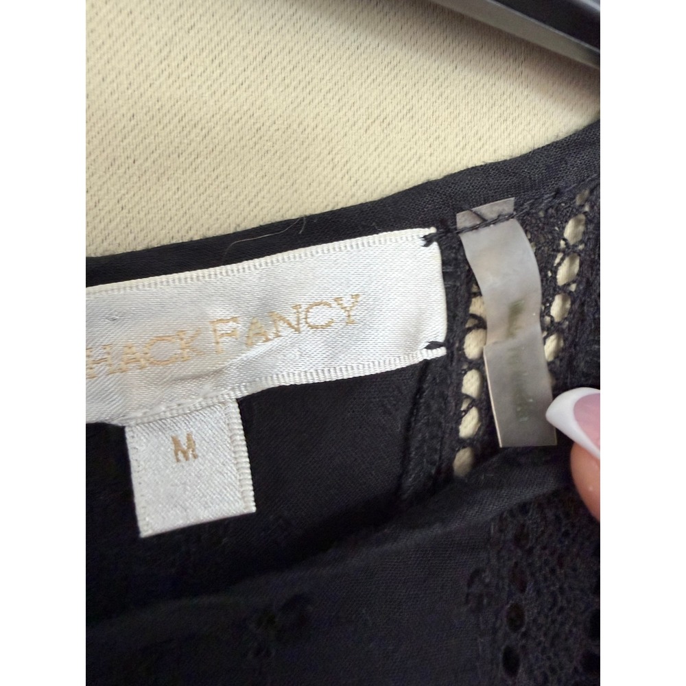 LoveShackFancy Mini Dress‎ Womens Medium Black Natasha Heritage Eyelet Ruffle - Picture 7 of 9